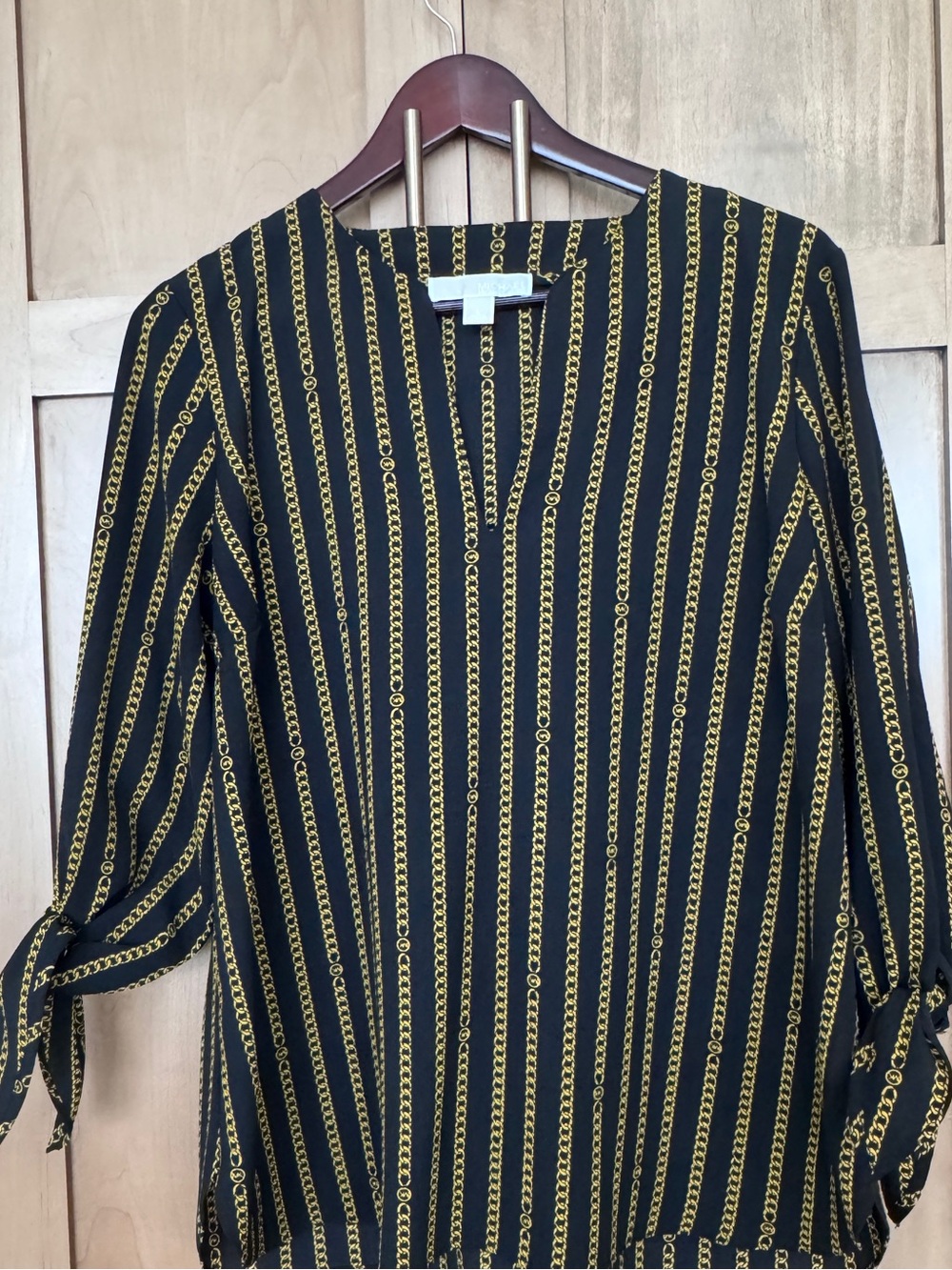 Michael Kors Black Blouse with Gold Chain Stripe